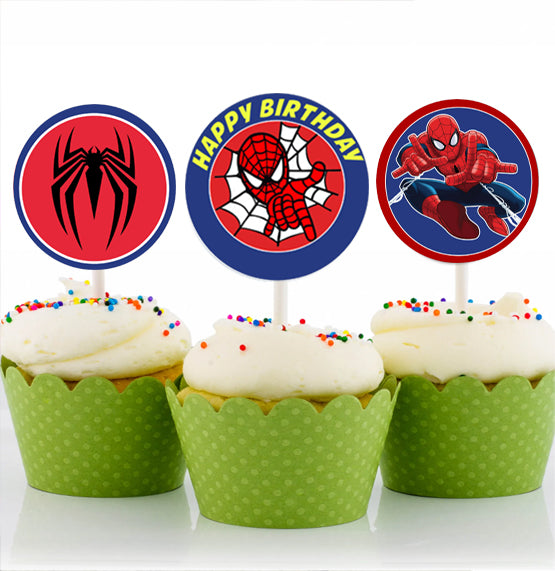 Spiderman Theme Birthday Party Cupcake Toppers