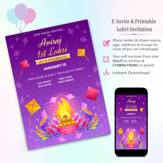 Lohri Theme Invitation for Birthday