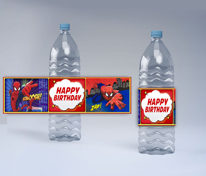 Spiderman Theme Birthday Party Water Bottle Labels