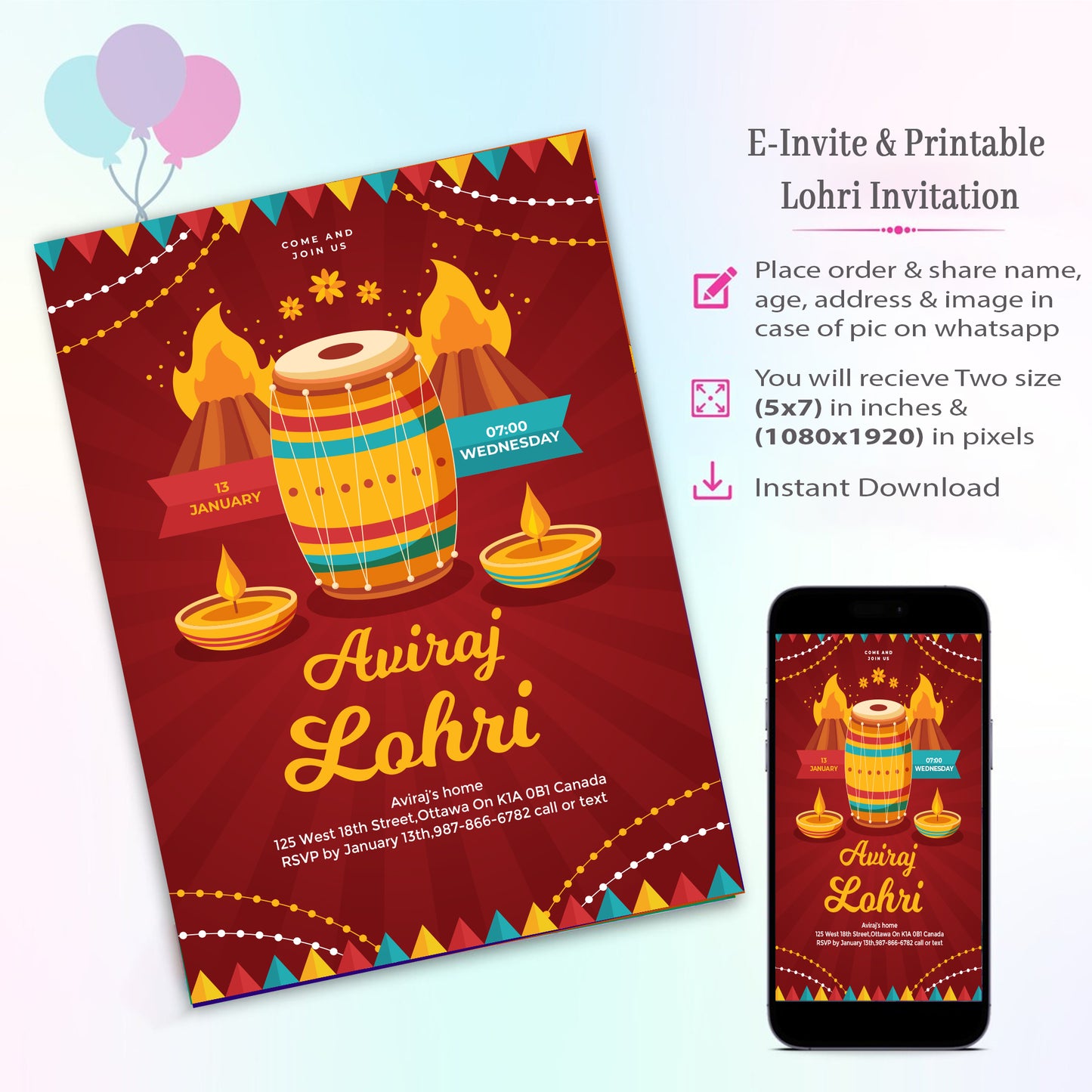 Lohri Theme Invitation for Birthday