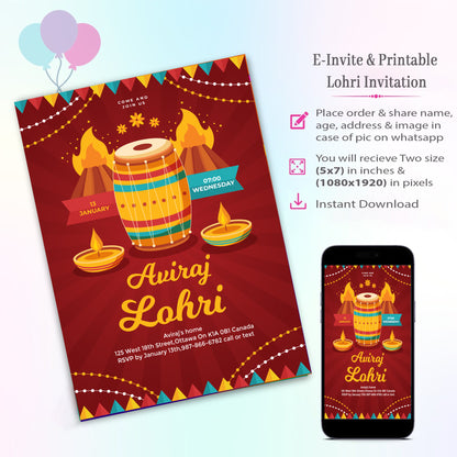 Lohri Theme Invitation for Birthday