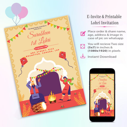 Lohri Theme Invitation for Birthday