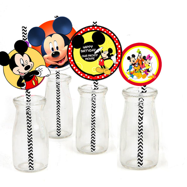 Mickey Mouse Theme Birthday Party Paper Decorative Straws