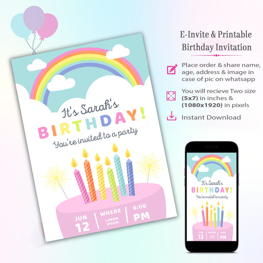 Rainbow Theme Invitation for Birthday