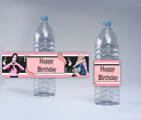 Black Pink Theme Water Bottle Labels