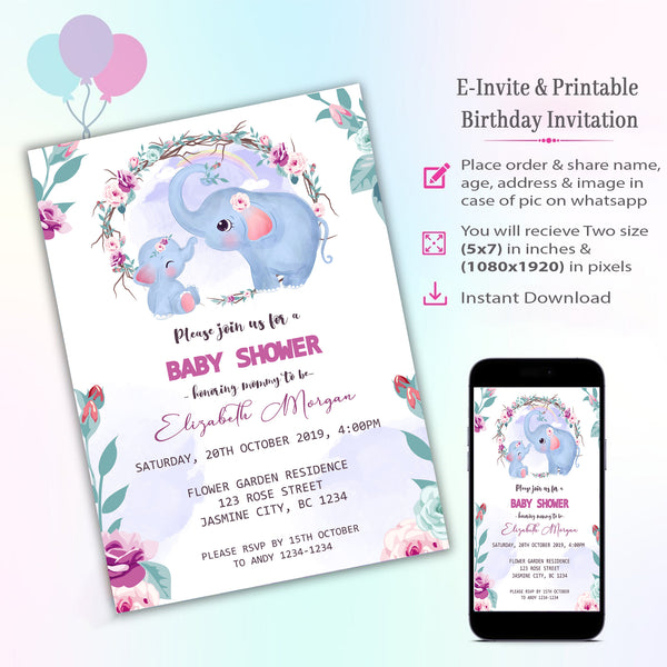 Elephant Theme Invitation for Birthday