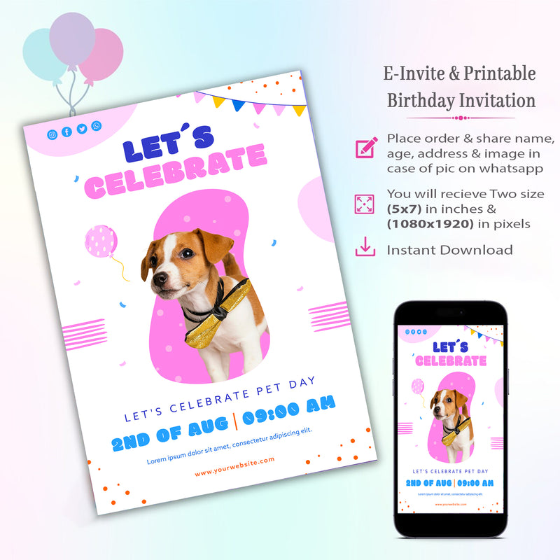 Dog Party Theme Invitation for Birthday