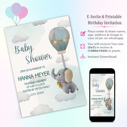 Elephant Theme Invitation for Birthday