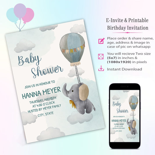Elephant Theme Invitation for Birthday