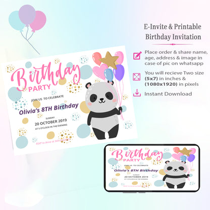 Panda Theme Invitation for Birthday
