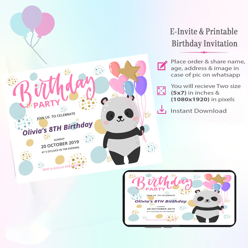 Panda Theme Invitation for Birthday