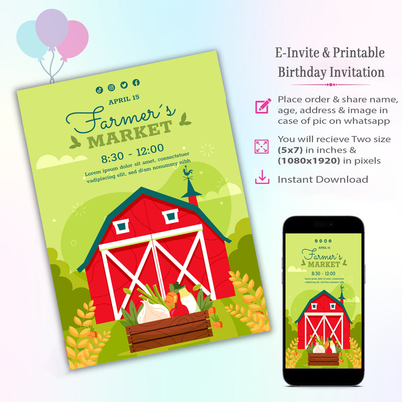 Farm Fresh Theme Invitation for Birthday