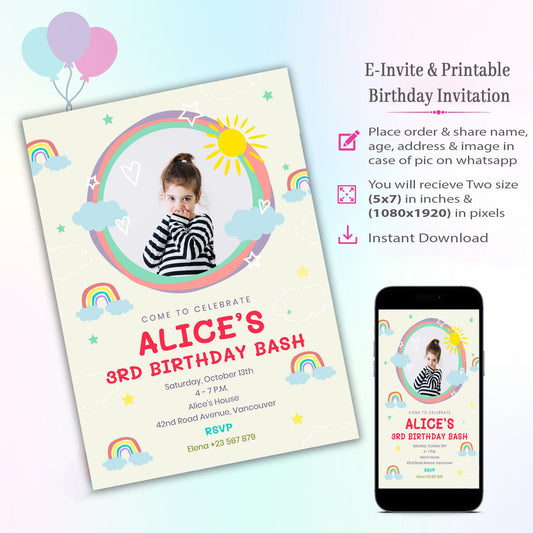 Rainbow Theme Invitation for Birthday