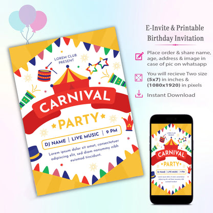 Carnival Theme Invitation for Birthday