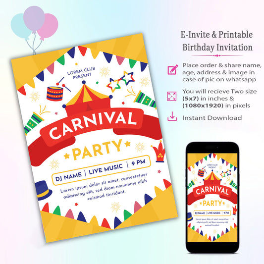 Carnival Theme Invitation for Birthday