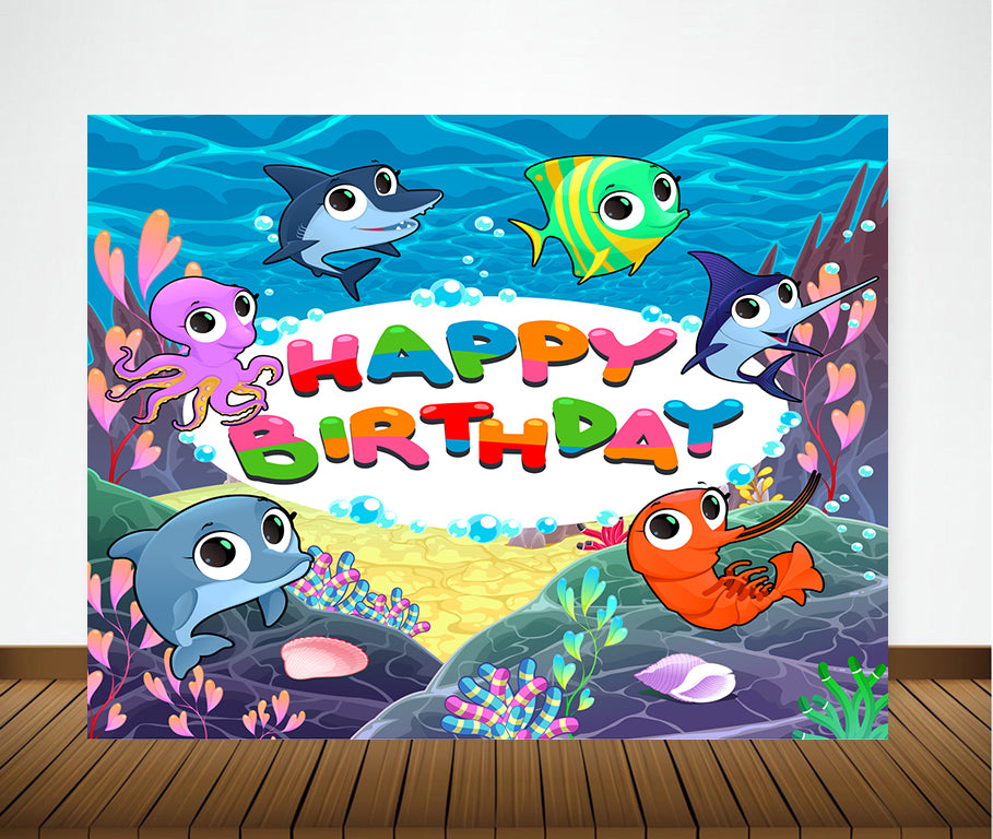 Baby Shark Theme Birthday Party Backdrop