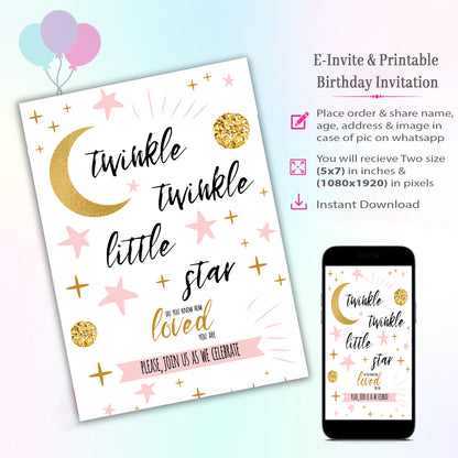 Twinkle Twinkle Theme Invitation for Birthday