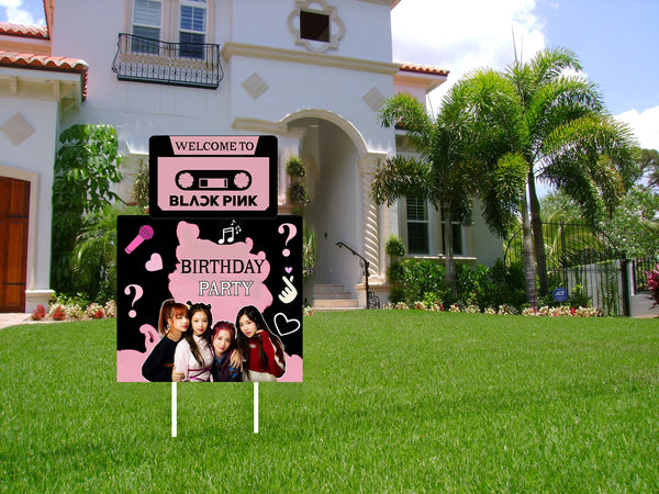 Black Pink Theme Birthday Party Welcome Board