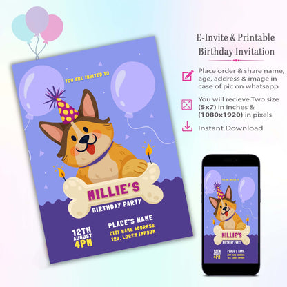Dog Party Theme Invitation for Birthday
