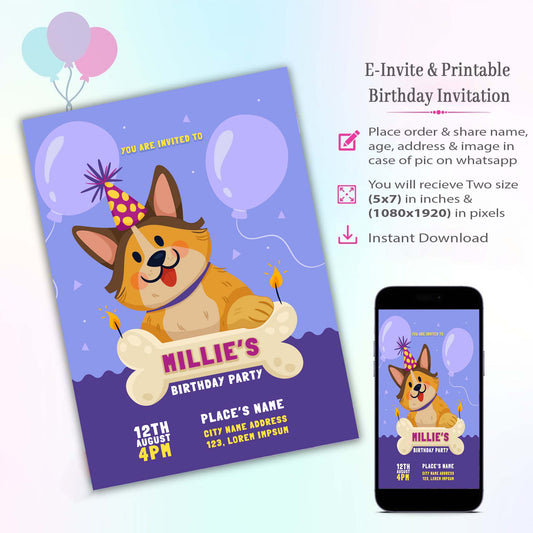Dog Party Theme Invitation for Birthday