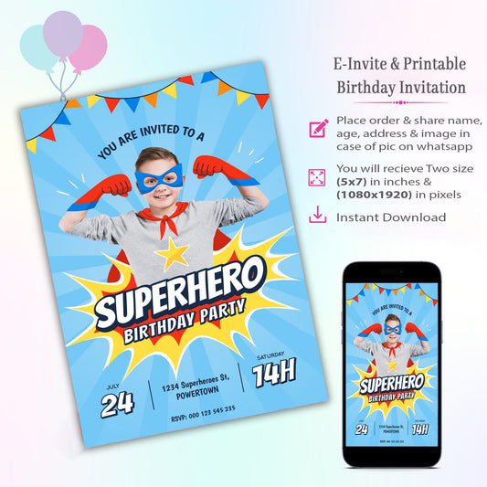 Super Hero Theme Invitation for Birthday