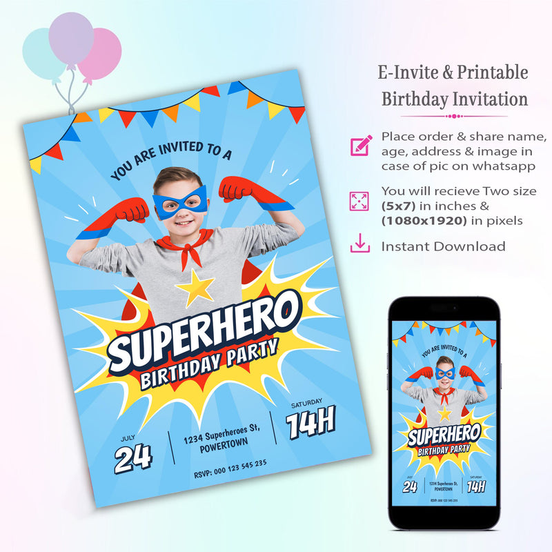 Super Hero Theme Invitation for Birthday