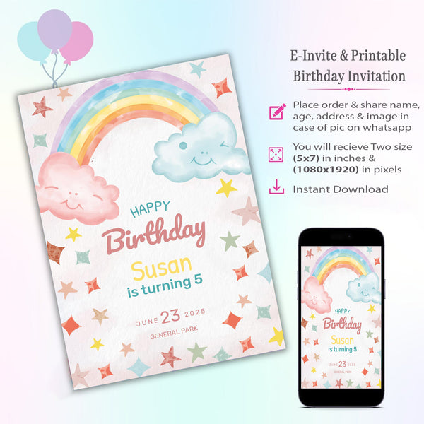 Rainbow Theme Invitation for Birthday