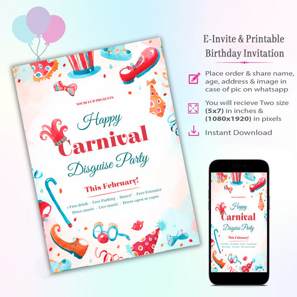 Carnival Theme Invitation for Birthday