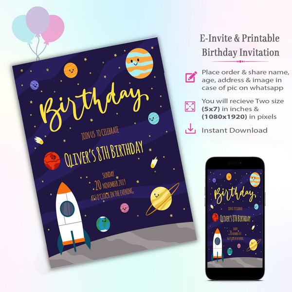 Space Theme Invitation for Birthday