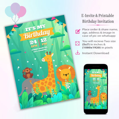 Jungle Theme Invitation for Birthday