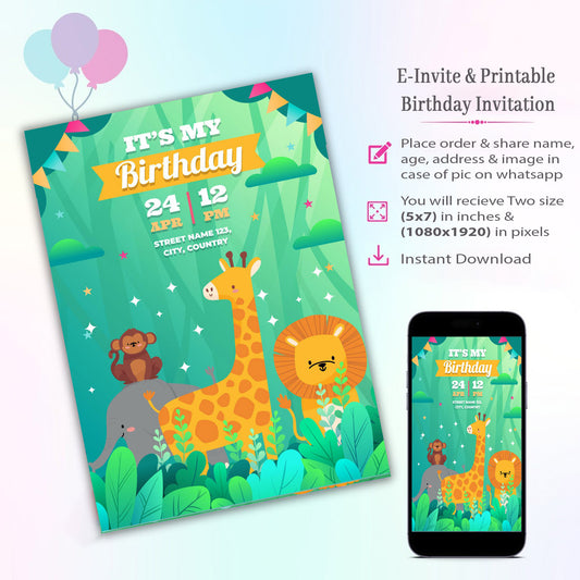Jungle Theme Invitation for Birthday