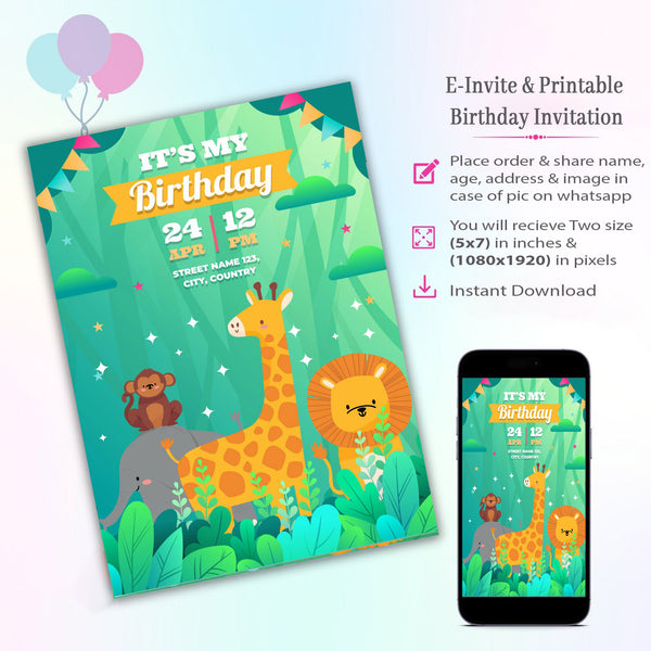Jungle Theme Invitation for Birthday