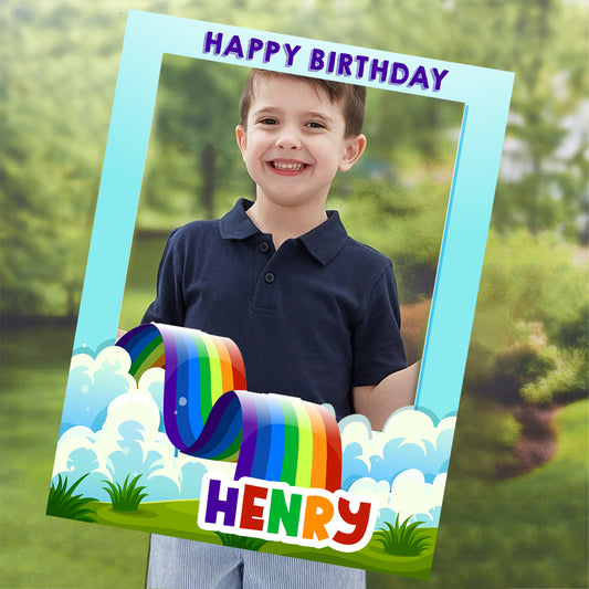 Rainbow Theme Birthday Party Selfie Photo Booth Frame & Props