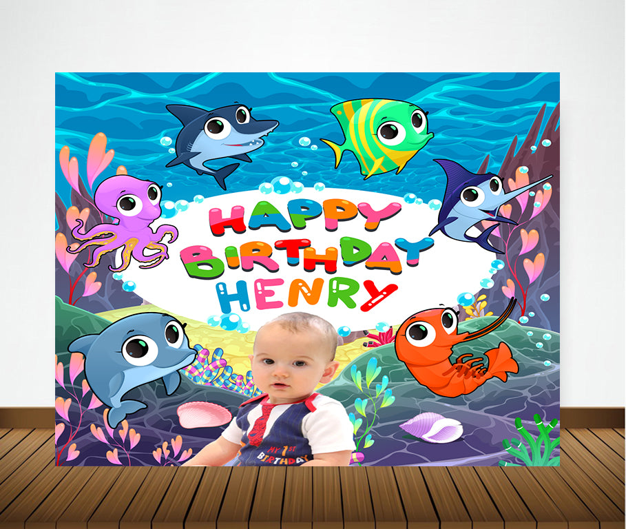 Baby Shark Theme Birthday Party Backdrop