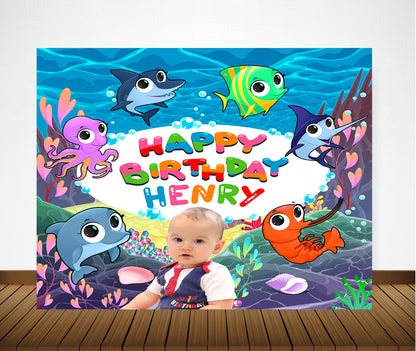 Baby Shark Theme Birthday Party Backdrop