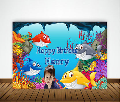 Baby Shark Theme Birthday Party Backdrop
