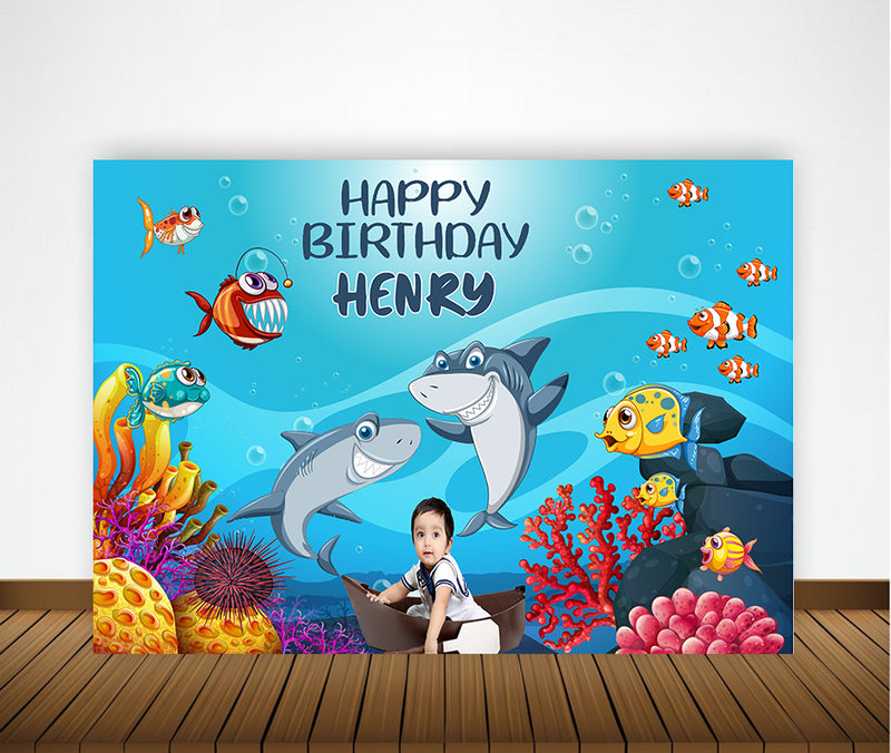 Baby Shark Theme Birthday Party Backdrop
