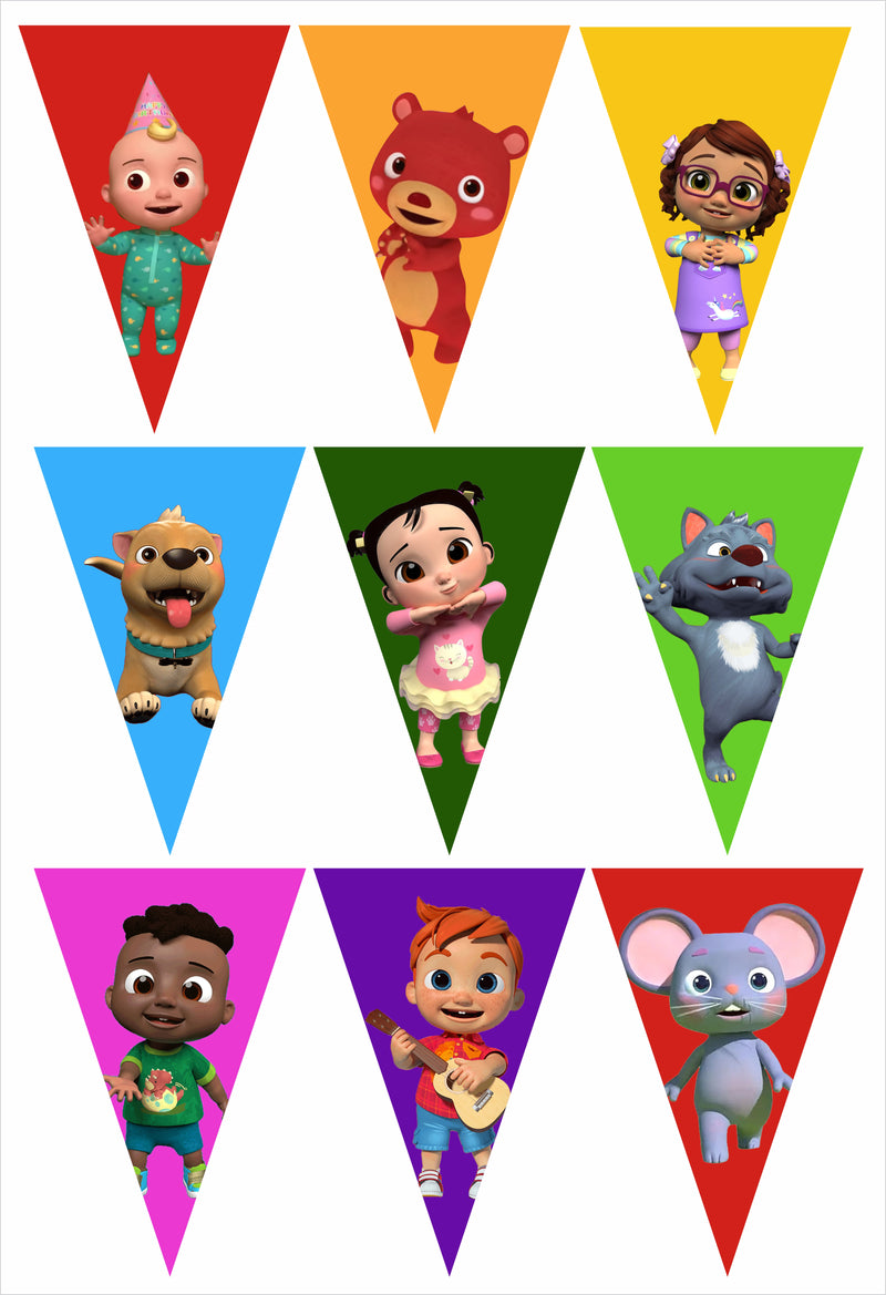 Cocomelon Theme Birthday Party Triangle Flag Banner For Decoration