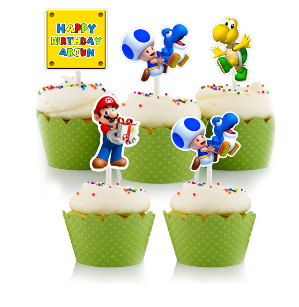 Super Mario Theme Birthday Party Cupcake Toppers for Decoration