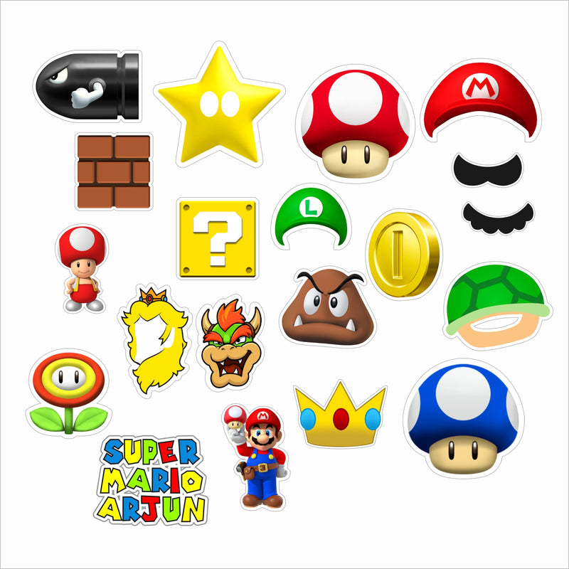 Super Mario Theme Birthday Party Photo Booth Props Kit