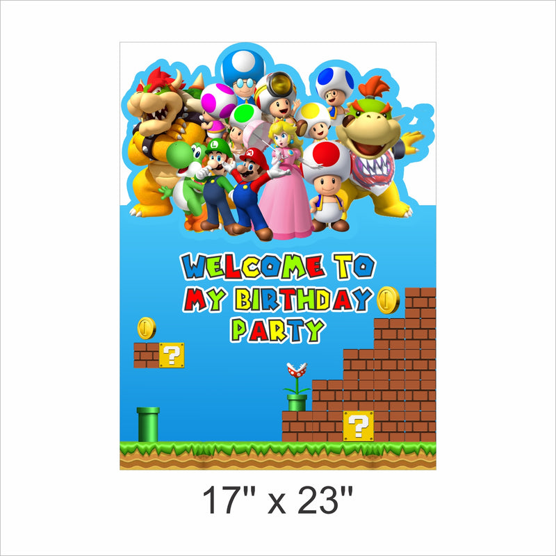 Super Mario Theme Birthday Party Welcome Board