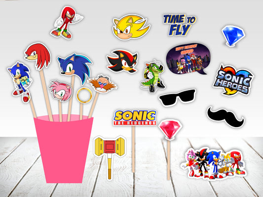 Sonic Theme Birthday Party Photo Booth Props Kit