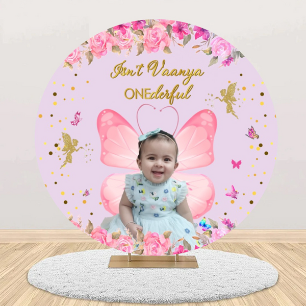 Butterfly Theme Round Birthday Party Backdrop