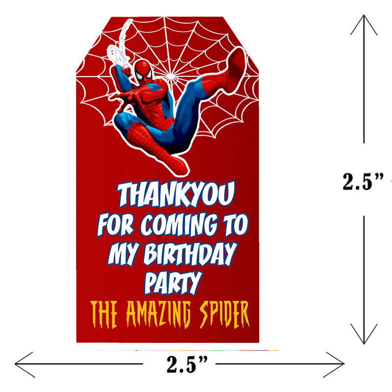 Spiderman Theme Birthday Party Thank You Gift Tags