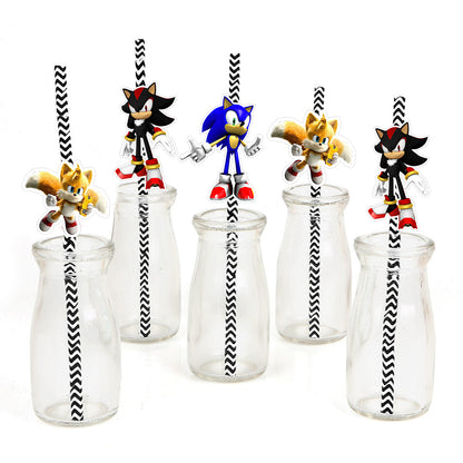 Sonic Theme Birthday Party Paper Decorative Straws