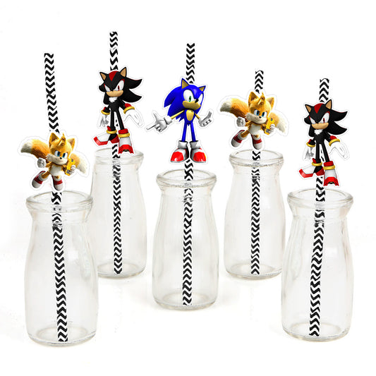 Sonic Theme Birthday Party Paper Decorative Straws