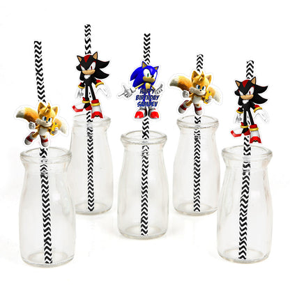 Sonic Theme Birthday Party Paper Decorative Straws