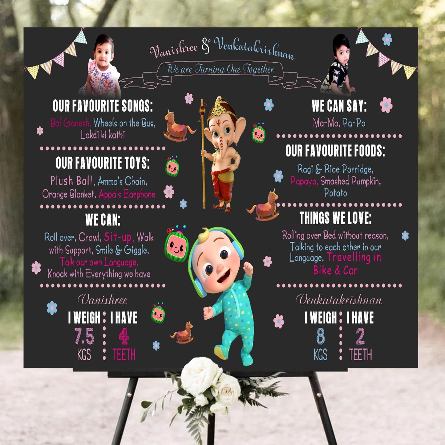 Twins Baby Boy & Baby Girl Customized Chalkboard Milestone Board for Kids Birthday Party