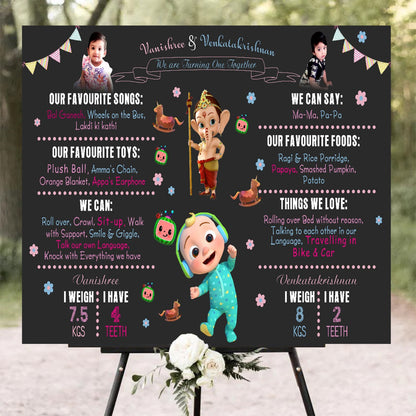 Twins Baby Boy & Baby Girl Customized Chalkboard Milestone Board for Kids Birthday Party