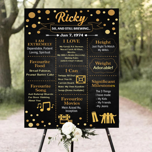 50th Birthday Milestome Theme Customized Chalkboard/Milestone Board for Adults Birthday Party